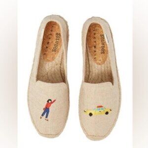 Soludos Platform Espadrilles Embroidered Smoking Slipper CANVAS TAN SIZE 9.5